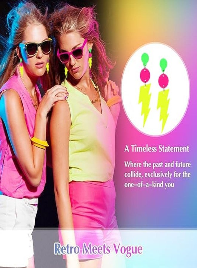 Modpide 80s Neon Earrings Hollow Lightning Bolt Halloween Punk Retro Earrings for Women 80's Party Accessories(yellow-stud) - Image 4